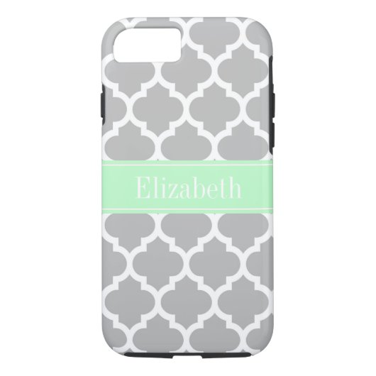 Coques Case-Mate iPhone Gray White Moroccan #5 Mint Name Monogram (Dos)