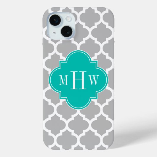 Coques Case-Mate iPhone Gray White Moroccan #5 Teal 3 Monogram initial (Verso)