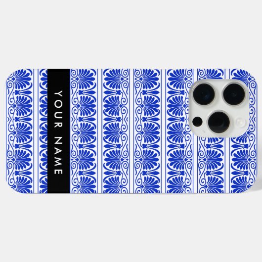 Coques Case-Mate iPhone Grec Fret Arabesque Bleu, Votre Nom, Personnaliser (Verso (horizontal))
