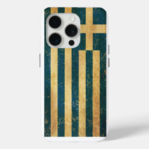 Coque iPhone 15 Pro Grèce Drapeau Vintage Grunge