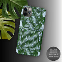 Green Computer Circuit Board White Lines Motif
