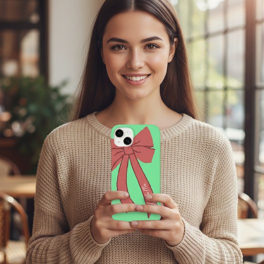 Coques Case-Mate iPhone Green Custody with Red Wine Bow and Personalized