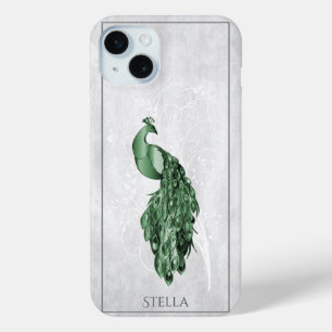 Coque iPhone 15 Mini Green Elegant Peacock Personnalisé