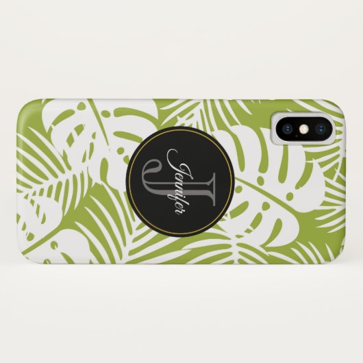 Coques Case-Mate iPhone Green Palm Feuille Rainforest Motif Monogram (Dos (Horizontal))