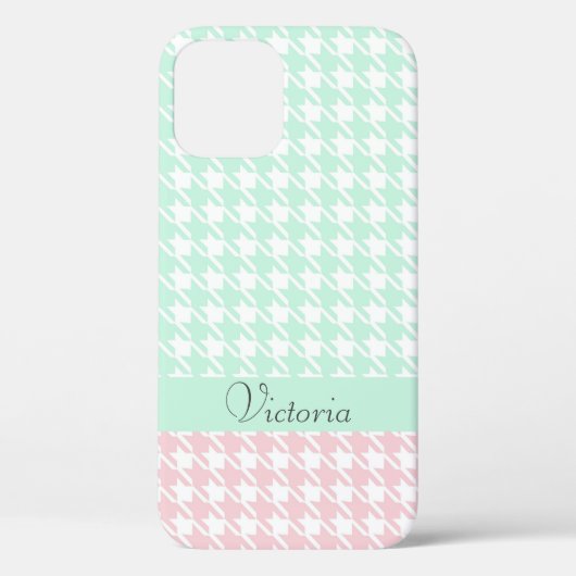 Coques Case-Mate iPhone Green Pink Pastel Nom Houndstooth Motif Moderne (Verso)