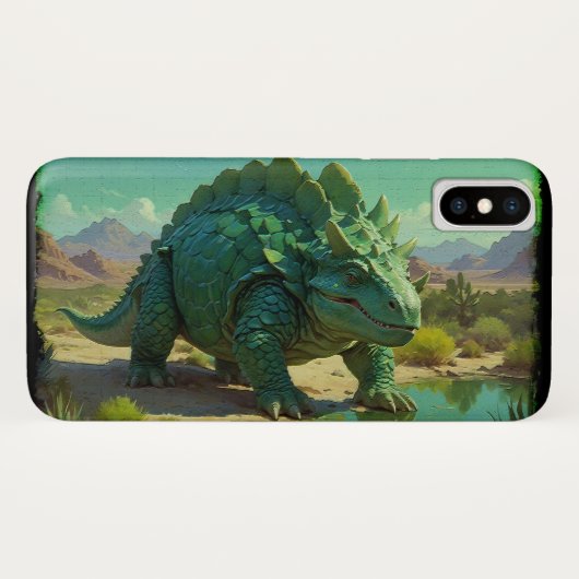 Coques Case-Mate iPhone Green Stegosaurus and Desert Pool (Dos (Horizontal))