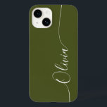 Coque Pour iPhone 14 Green White Elegant Calligraphie Nom du script<br><div class="desc">Green White Elegant Calligraphy Script personnalisé Nom personnalisé iPhone 14 Smart Phone Boîtes dispose d'un design moderne et tendance simple et élégant avec votre nom personnalisé dans élégante calligraphie manuscrite typographie de script sur un arrière - plan vert. Conçu par ©Evco Studio www.zazzle.com/store/evcostudio</div>