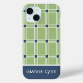 Coques Case-Mate iPhone Green Windowpane Plaid Monogram (Verso)