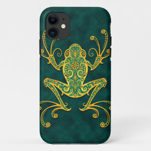 Coque Case-Mate Pour iPhone Grenouille d'arbre bleue d'or complexe