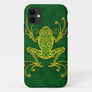 Coque iPhone 11 Grenouille d'arbre verte d'or complexe