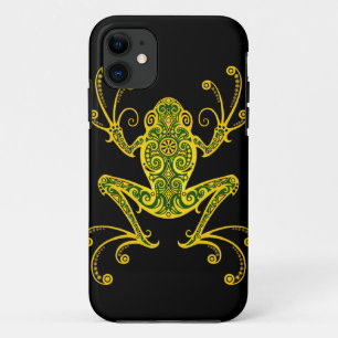 Coque iPhone 11 Grenouille d'arbre verte et noire complexe