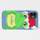 Coques Case-Mate iPhone Grenouille de Noël Santa Hat Bleu Nouveauté (Dos (Horizontal))