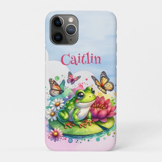 Coques Case-Mate iPhone Grenouille, fleurs et papillons personnalisés (Dos)