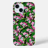 Grenouille Rose Sur La Feuille Verte Motif Design