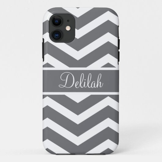 Coques Case-Mate iPhone Grey Chevron Nom personnalisé (Dos)