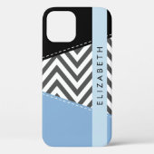 Coques Case-Mate iPhone Grey Zigzag, Grey Chevron, Bleu, Votre Nom (Verso)