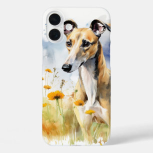 COQUES iPhone 16 PLUS GREYHOD FAUN ET BLANC DANS LE CHAMP FLEUR SAUVAGE