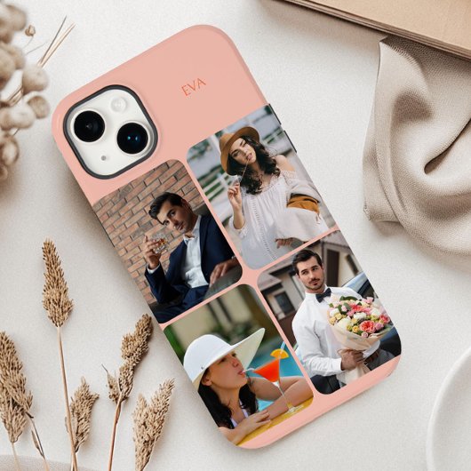 Coques Case-Mate iPhone Grille de 4 photos Nom ou Initiales Orange