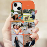 Coque Pour iPhone 14 Plus Grille photo 6 Photos Nom ou Initiales Orange<br><div class="desc">Coque iphone de collage photo moderne personnalisé avec votre nom ou vos initiales et 6 de vos photos préférées. Le modèle photo affiche automatiquement vos photos au format carré avec des angles arrondis. Le capot de téléphone est imprimé en orange - bien que vous soyez invité à modifier n'importe quelle...</div>
