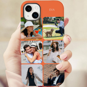 Coque Pour iPhone 14 Plus Grille photo 6 Photos Nom ou Initiales Orange