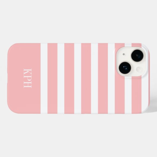 Coques Case-Mate iPhone Grille rose et blanche moderne avec Monogramme (Verso (horizontal))