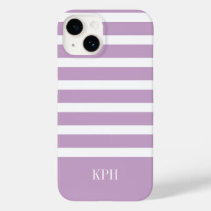 Coque Pour iPhone 14 Grille violette et blanche moderne avec Monogramme