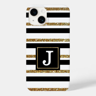 Coque Pour iPhone 14 Grilles d'or Monogrammé