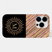 Coques Case-Mate iPhone Grilles Monogrammes modernes Jaune Or Noir (Verso (horizontal))