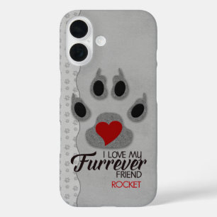 Coques iPhone 16 Gris argenté avec Paw de Chien du Coeur Rouge pour