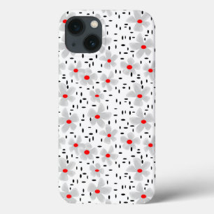 Case-Mate iPhone Case gris avec des fleurs rouges sur blanc rétro arrièr