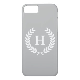 Coque Case-Mate Pour iPhone Gris Blanc Blé Laurel Wreath Initial Monogramme