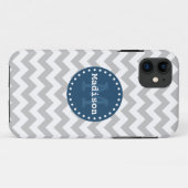Coques Case-Mate iPhone Gris blanc bleu Chevron Zigzag Monogramme (Dos (Horizontal))