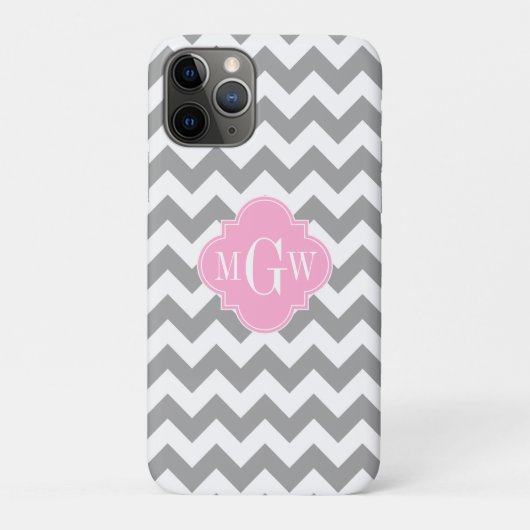 Coques Case-Mate iPhone Gris blanc Chevron rose Quatrefoil 3 Monogramme (Dos)