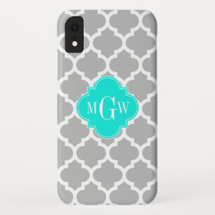 Coque Pour iPhone XR Gris Blanc Marocain #5 Brt Aqua 3 Monogramme initi