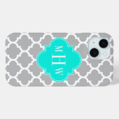 Coques Case-Mate iPhone Gris Blanc Marocain #5 Brt Aqua 3 Monogramme initi (Verso (horizontal))