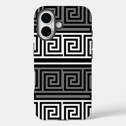 Coques Case-Mate iPhone Gris Blanc Noir Clé grecque Fret Motif Design (Verso)