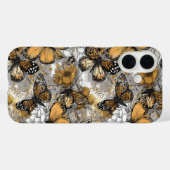 Coques Case-Mate iPhone Gris Blanc Or Papillons Floraux Élégants (Verso (horizontal))