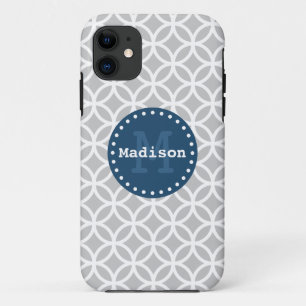Etui iPhone Case-Mate Gris Bleu Blanc Cercles modernes Monogramme