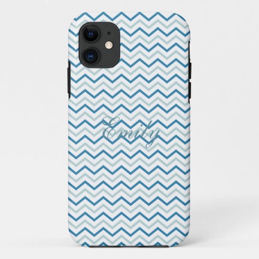 Coques Case-Mate iPhone Gris bleu et blanc Chevron Monogram Tough (Dos)