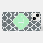 Coques Case-Mate iPhone Gris Charbon Blanc Marocain #5 Menthe Nom Monogram (Verso (horizontal))