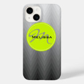Coques Case-Mate iPhone Gris chevron ombre motif Vert Monogramme Nom (Verso)