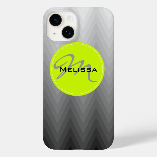 Coques Case-Mate iPhone Gris chevron ombre motif Vert Monogramme Nom (Verso)