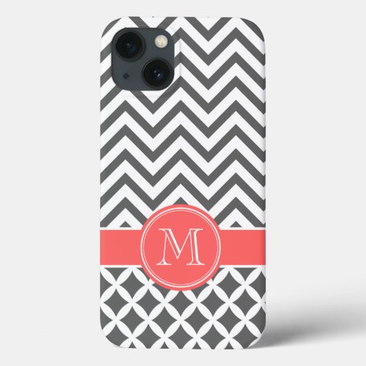 Coques Case-Mate iPhone Gris de charbon et corail Chevron Monogramme (Verso)