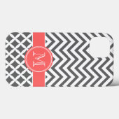 Coques Case-Mate iPhone Gris de charbon et corail Chevron Monogramme (Verso (horizontal))