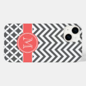 Coques Case-Mate iPhone Gris de charbon et corail Chevron Monogramme (Verso (horizontal))