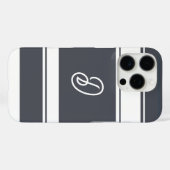 Coques Case-Mate iPhone Gris de charbon et rayures blanches Motif Monogram (Verso (horizontal))