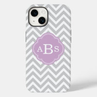 Gris et Lilac violet moderne Chevron Monogramme