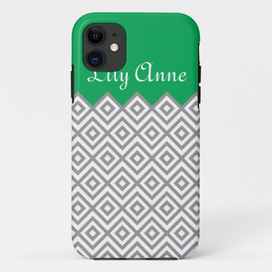 Coques Case-Mate iPhone Gris fait sur commande moderne et monogramme vert (Dos)