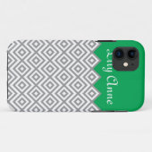 Coques Case-Mate iPhone Gris fait sur commande moderne et monogramme vert (Dos (Horizontal))