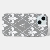 Coques Case-Mate iPhone Gris Fleur de Lis avec monogramme (Verso (horizontal))
